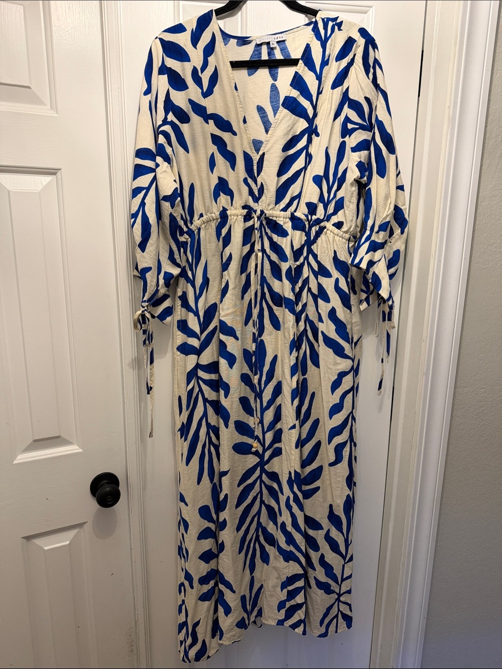 Blue Leaf-Print V-Neck Maxi Dress by Baltic Born